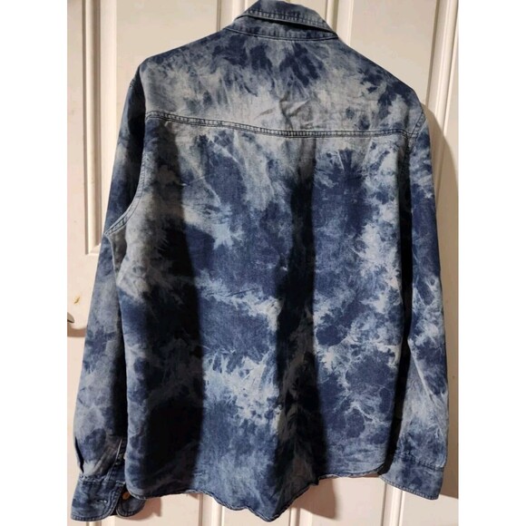 Rocawear Shirt Mens Large Blue Denim Tie Dye Acid Wash Roll Tab Long Sleeve - Picture 9 of 10